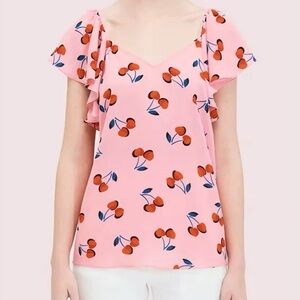 Kate Spade Women’s Pink Cherry Toss Flutter Sleeve Top small